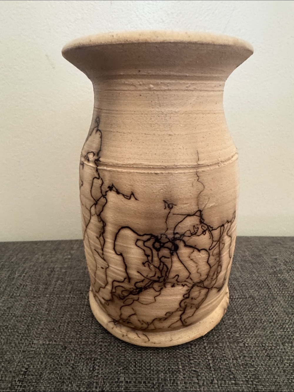 Artisan Cream Ceramic Vase with Horsehair Smoke Detail